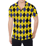 Yellow Blue And Black Argyle Print Men's Shirt
