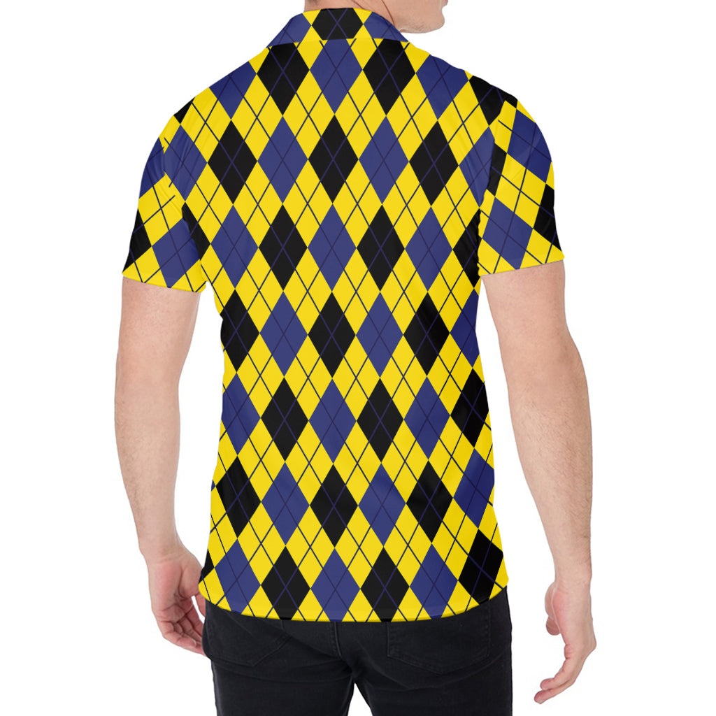 Yellow Blue And Black Argyle Print Men's Shirt