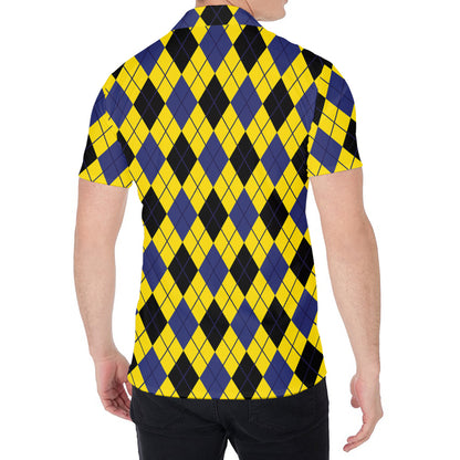 Yellow Blue And Black Argyle Print Men's Shirt