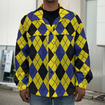 Yellow Blue And Black Argyle Print Men's Shirt Jacket