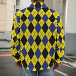 Yellow Blue And Black Argyle Print Men's Shirt Jacket