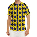 Yellow Blue And Black Argyle Print Men's Short Sleeve Rash Guard