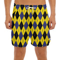 Yellow Blue And Black Argyle Print Men's Split Running Shorts