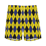 Yellow Blue And Black Argyle Print Men's Sports Shorts