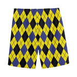 Yellow Blue And Black Argyle Print Men's Sports Shorts