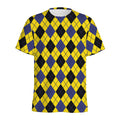Yellow Blue And Black Argyle Print Men's Athletic T-Shirt