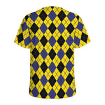Yellow Blue And Black Argyle Print Men's Sports T-Shirt