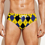 Yellow Blue And Black Argyle Print Men's Swim Briefs