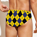 Yellow Blue And Black Argyle Print Men's Swim Briefs