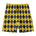 Yellow Blue And Black Argyle Print Men's Swim Trunks