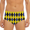 Yellow Blue And Black Argyle Print Men's Triangle Swim Briefs