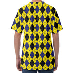 Yellow Blue And Black Argyle Print Men's Velvet T-Shirt