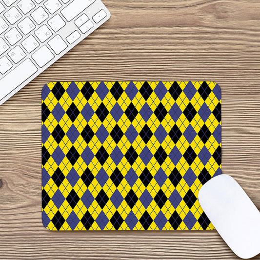 Yellow Blue And Black Argyle Print Mouse Pad