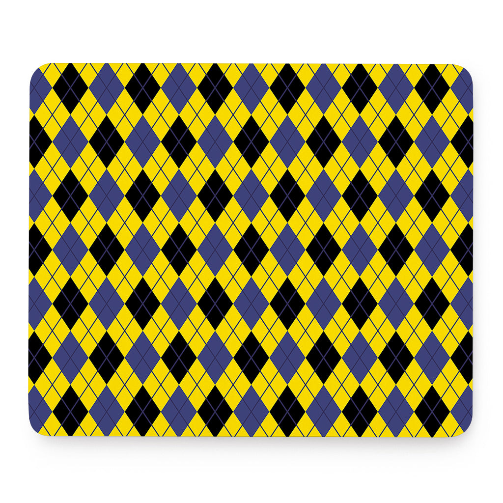 Yellow Blue And Black Argyle Print Mouse Pad