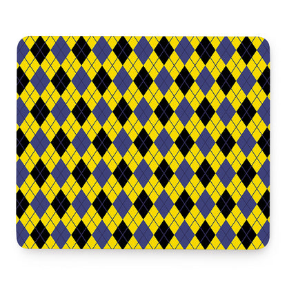 Yellow Blue And Black Argyle Print Mouse Pad