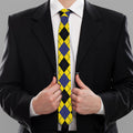 Yellow Blue And Black Argyle Print Necktie