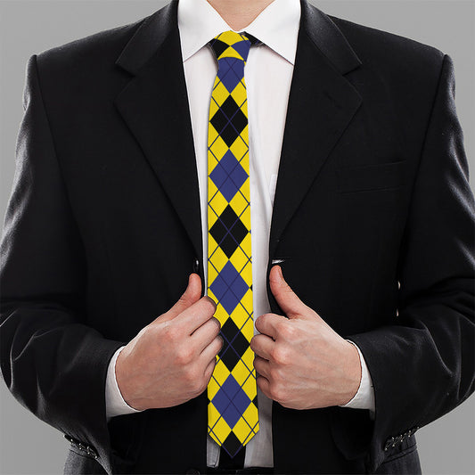 Yellow Blue And Black Argyle Print Necktie