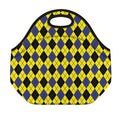 Yellow Blue And Black Argyle Print Neoprene Lunch Bag