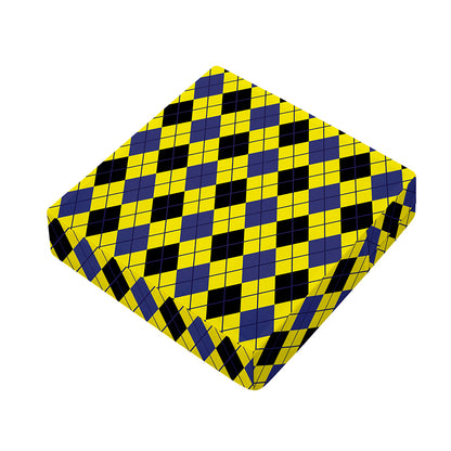 Yellow Blue And Black Argyle Print Outdoor Seat Cushion Cover