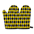 Yellow Blue And Black Argyle Print Oven Mitts