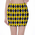 Yellow Blue And Black Argyle Print Pencil Mini Skirt