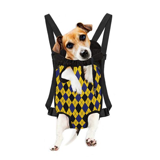 Yellow Blue And Black Argyle Print Pet Carrier Backpack