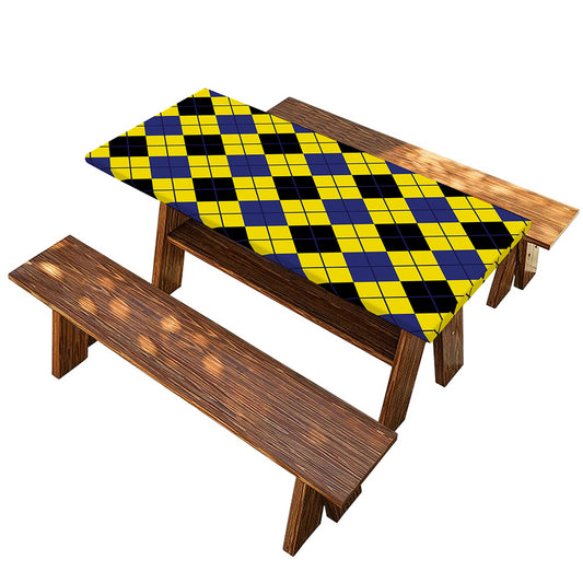 Yellow Blue And Black Argyle Print Picnic Table Cover