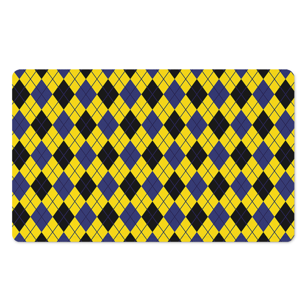Yellow Blue And Black Argyle Print Polyester Doormat