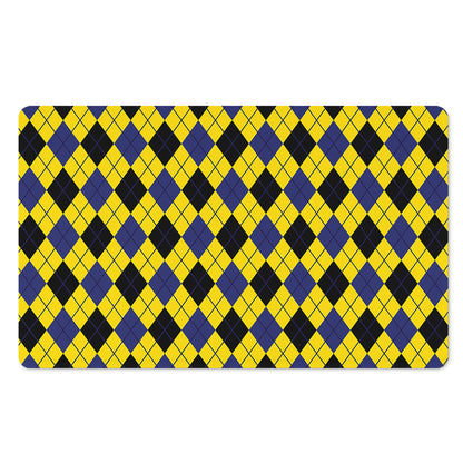 Yellow Blue And Black Argyle Print Polyester Doormat