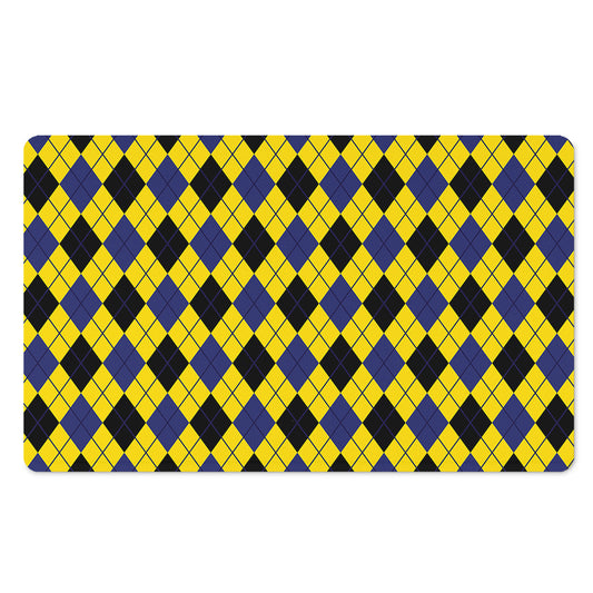 Yellow Blue And Black Argyle Print Polyester Doormat