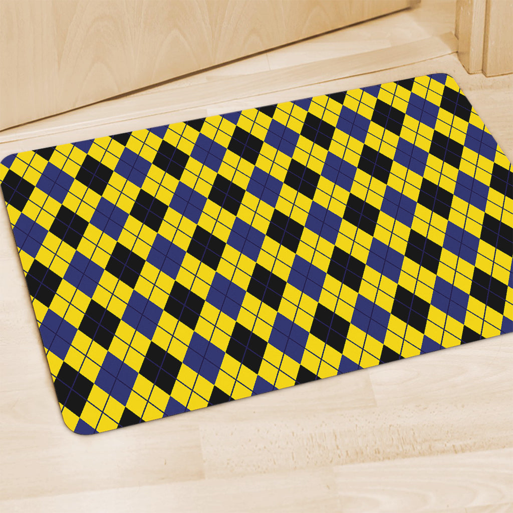 Yellow Blue And Black Argyle Print Polyester Doormat