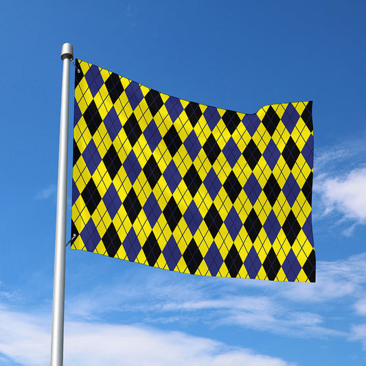 Yellow Blue And Black Argyle Print Polyester Flag