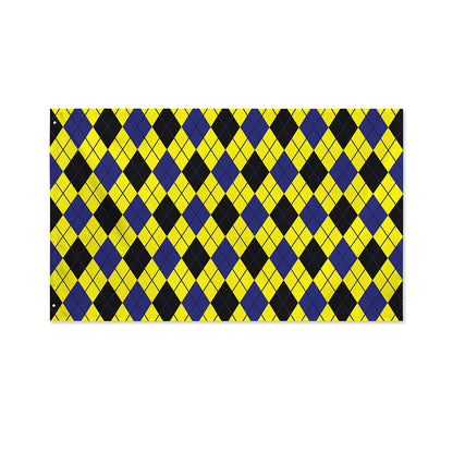 Yellow Blue And Black Argyle Print Polyester Flag