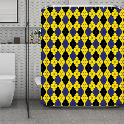 Yellow Blue And Black Argyle Print Polyester Shower Curtain