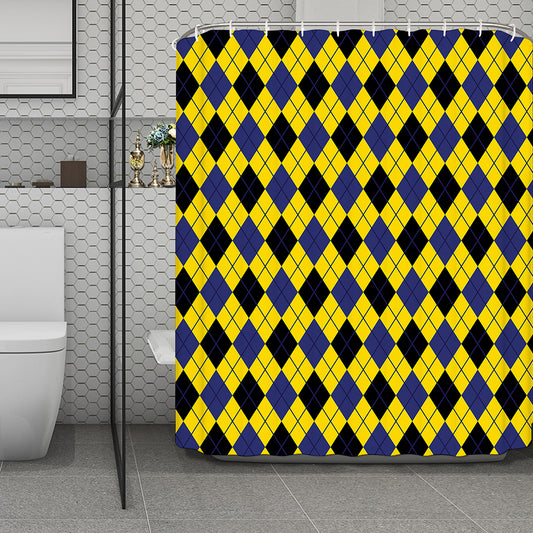 Yellow Blue And Black Argyle Print Polyester Shower Curtain