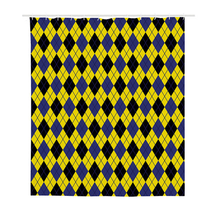 Yellow Blue And Black Argyle Print Polyester Shower Curtain