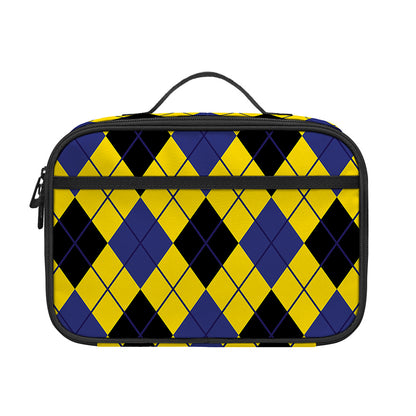 Yellow Blue And Black Argyle Print Portable Lunch Bag