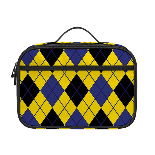 Yellow Blue And Black Argyle Print Portable Lunch Bag