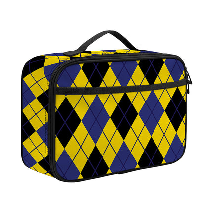 Yellow Blue And Black Argyle Print Portable Lunch Bag