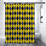 Yellow Blue And Black Argyle Print Premium Shower Curtain