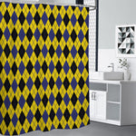 Yellow Blue And Black Argyle Print Premium Shower Curtain