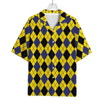 Yellow Blue And Black Argyle Print Rayon Hawaiian Shirt