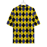 Yellow Blue And Black Argyle Print Rayon Hawaiian Shirt