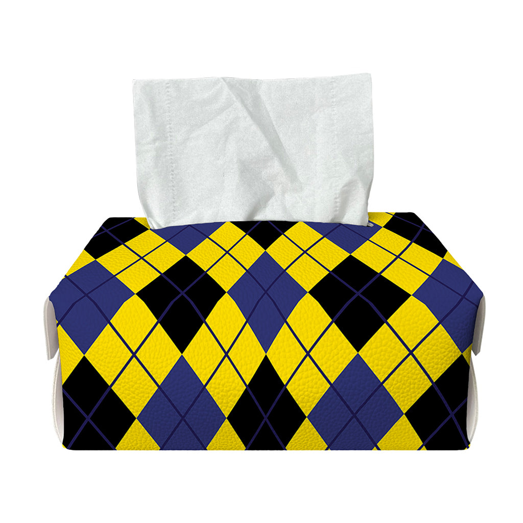 Yellow Blue And Black Argyle Print Rectangle Tissue Box Cover