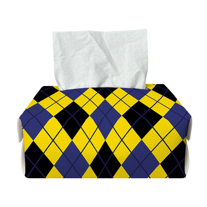 Yellow Blue And Black Argyle Print Rectangle Tissue Box Cover