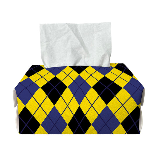 Yellow Blue And Black Argyle Print Rectangle Tissue Box Cover