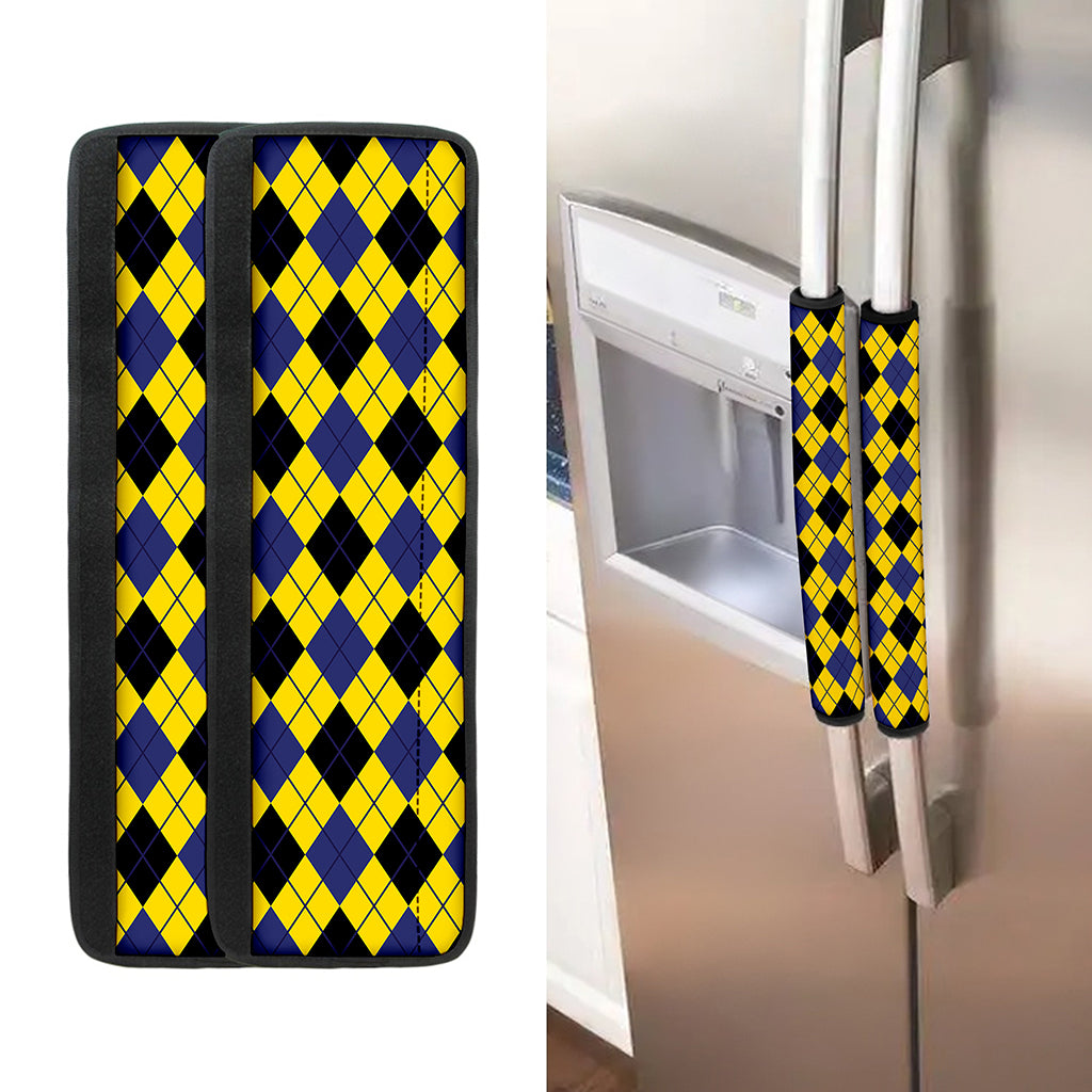 Yellow Blue And Black Argyle Print Refrigerator Handle Covers