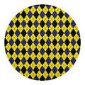 Yellow Blue And Black Argyle Print Round Blanket