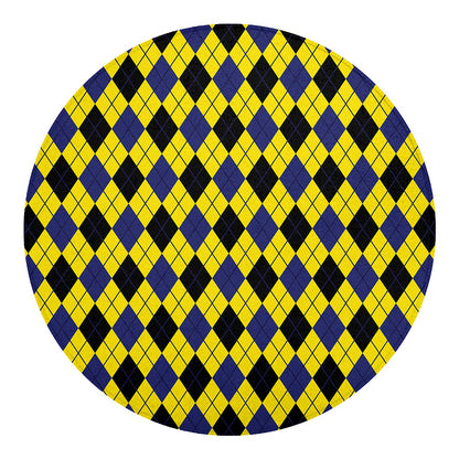 Yellow Blue And Black Argyle Print Round Blanket