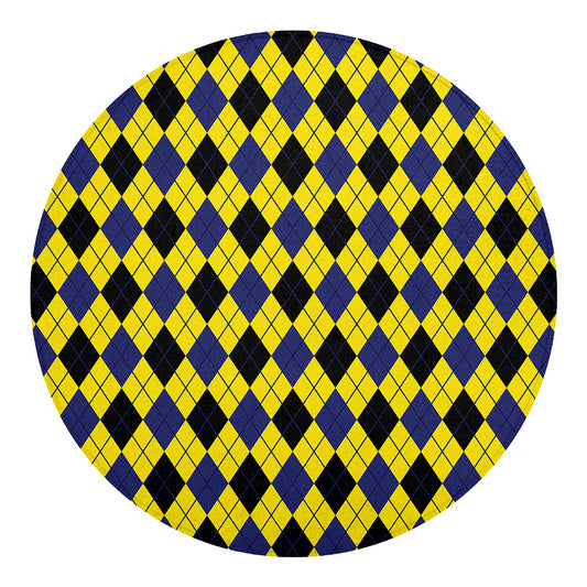Yellow Blue And Black Argyle Print Round Blanket